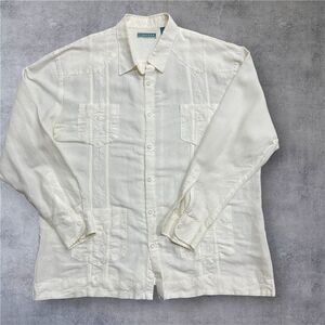 Cubavera Casual Quad Pocket Embroidered White Rayon Button Down Shirt Men's XL